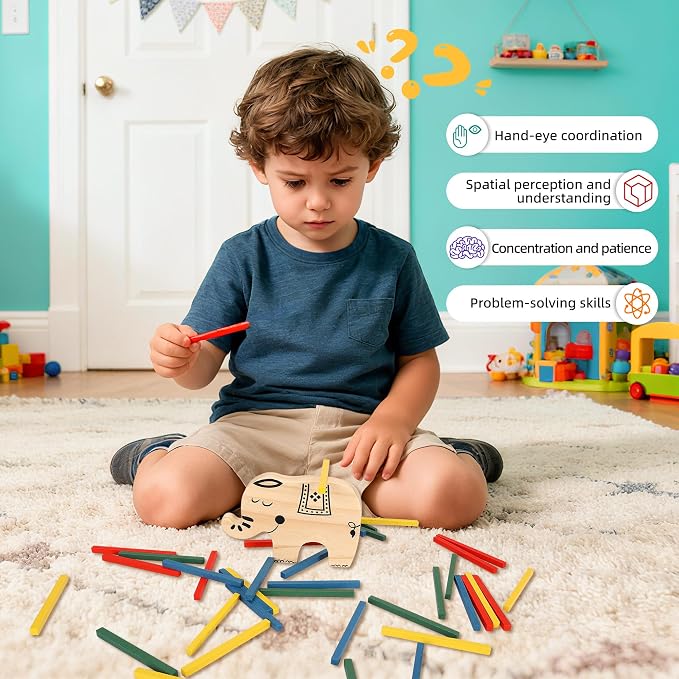 GOTHINK Elephant Stack Up – Elephant Themed Wooden Balancing Game for Motor Skill and Dexterity Building for Children Ages 3 and Up, 2+ Players, Best Travel Game