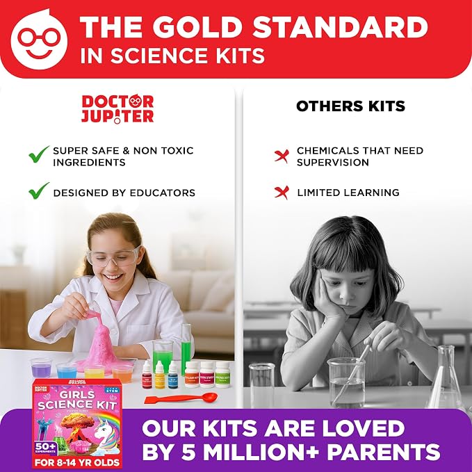 Doctor Jupiter Girls' Science Kit, Chemistry Set for Kids Ages 8-10-12-14 | Birthday Gift Ideas for 8,9,10+ Year Old Girls | STEM Toy Kit with 50+ Experiments | Learning & Educational Projects