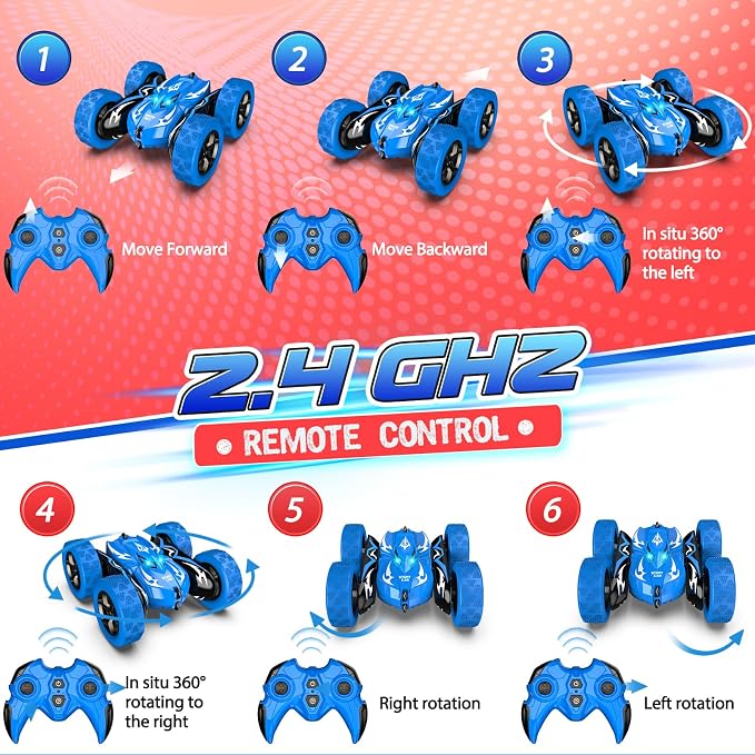 Excitobo Remote Control Car,RC Cars for 4 5 6 7 8 9 10 11 12 Year Old Boy Double Sided 360°Flip 4WD Rechargeable Drift RC Race Car Boys Toys Birthday Gifts Easter Basket Stuffers for Kids Age 4-12