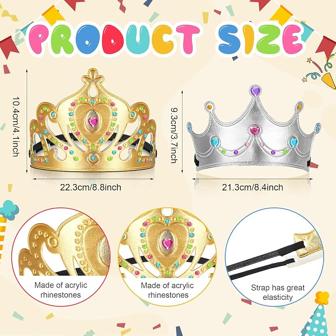 Yaomiao 22 pack DIY Crowns Set Include 12 Pcs Foam Princess Crowns and 10 Pcs Diamond Sticker for Kids