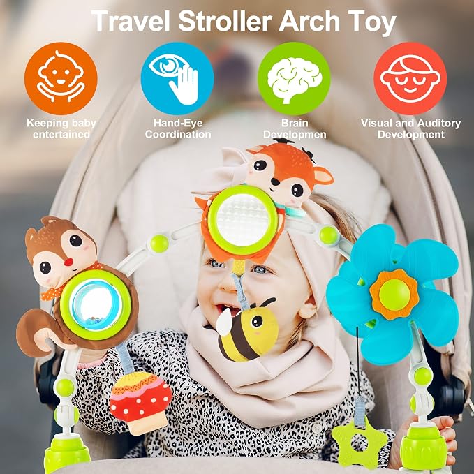 Lynncare Adjustable Arch Bassinet Toys for Infant & Toddlers, Stroller Arch, Baby Crib Toys with Fascinating Hanging for Stimulating Baby’s Senses and Developing Motor Skills