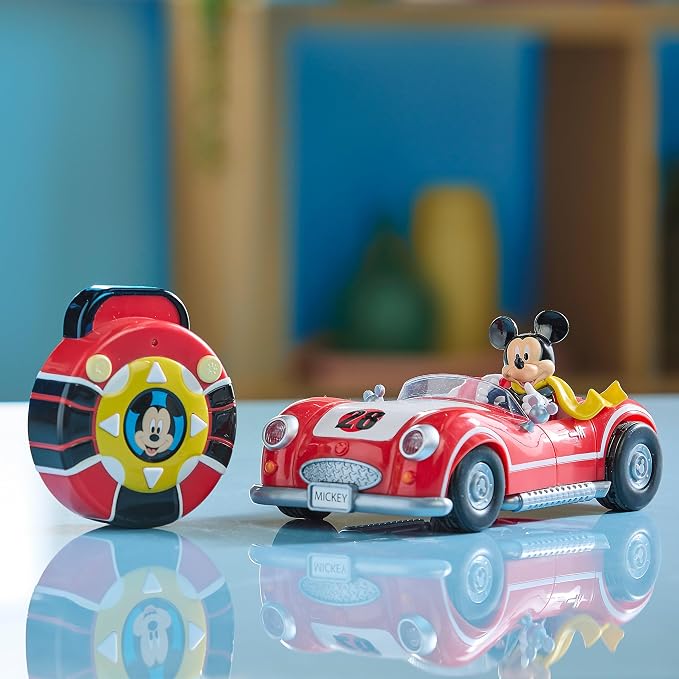 Disney Store Official Mickey Mouse's Vintage Remote Control Car for Kids - Glossy Red Convertible Roadster with Lights & Sounds, Fun RC Car - Mickey Mouse Toy for Boys & Girls