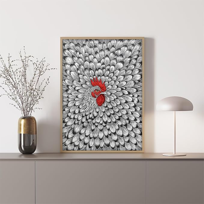 Impossible Puzzle for Adults 1000 Pieces, PICKFORU Funny Chicken Puzzle Abstract Art, Animal Rooster Jigsaw Puzzle Black White