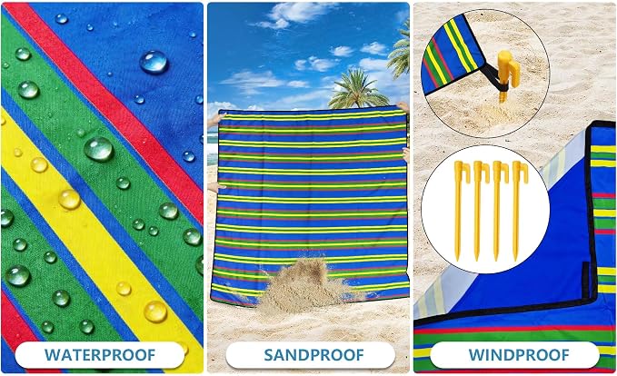 WIWIGO Beach Blanket Waterproof Sandproof Beach Mat 79" X 83"/10'x9'for 2-8 Adults Quick Drying Outdoor Picnic Mat Beach Accessories for Travel, Camping, Hiking