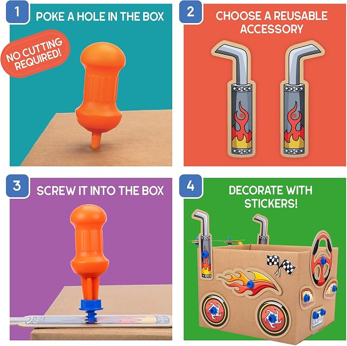 Educational Insights Boxineers Cardboard Vehicles - Creative Craft Supplies for Kids Projects, Cardboard Tools for Kids, DIY Fine Motor Activities, Kids Crafts and STEM Construction Kits