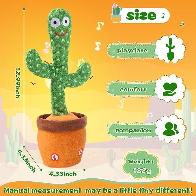 LUKETURE Dancing Talking Cactus Toy for Babies & Toddlers - 120 English Songs, Singing Mimicking, Recording Repeating, Educational Sensory Music Toy
