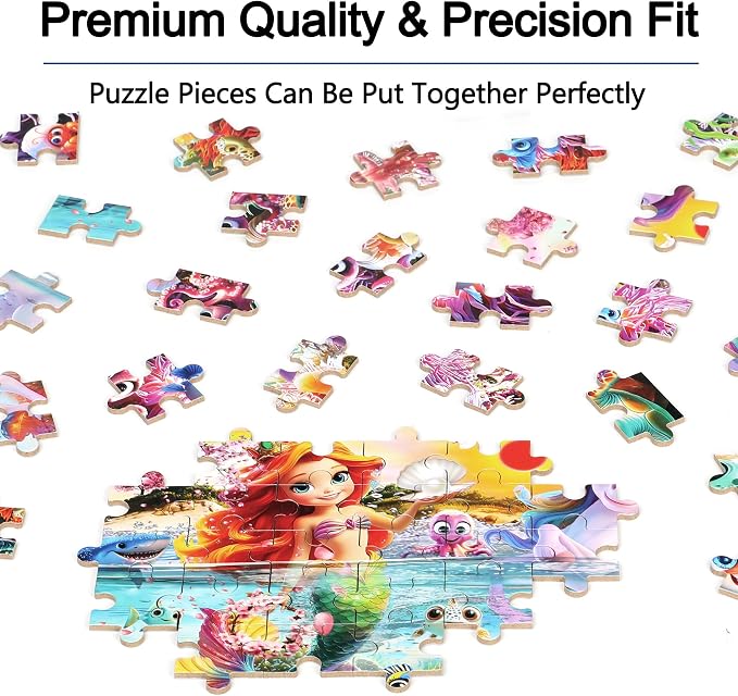 MZZOTOY Mermaid Unicorn Puzzles for Kids Ages 4-8, 100 Pieces Jigsaw Puzzles for Kids Ages 3-5 Puzzle for Girls and Boys Learning Educational Puzzles Toys in a Metal Box