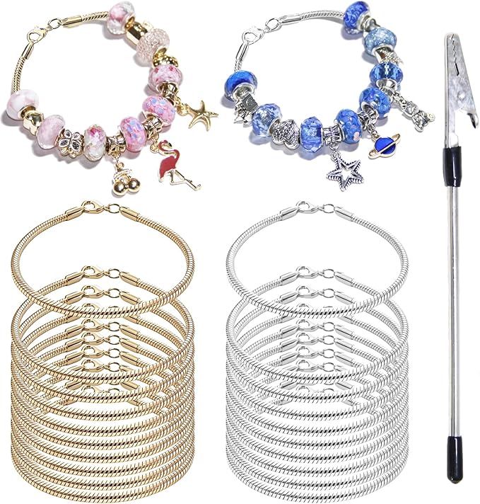 Exway 20 Pcs Snake Charm Bracelet Chain 7.0 Inch Gold and Silver Charm Bracelet Kit Snake Chain Bracelets Chain for Christmas DIY Women Jewelry Making Gifts
