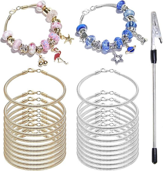 Exway 20 Pcs Snake Charm Bracelet Chain 7.0 Inch Gold and Silver Charm Bracelet Kit Snake Chain Bracelets Chain for Christmas DIY Women Jewelry Making Gifts