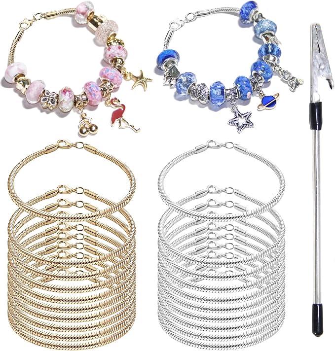 Exway 20 Pcs Snake Charm Bracelet Chain 6.5 Inch Gold and Silver Charm Bracelet Kit Snake Chain Bracelets Chain for Christmas DIY Women Jewelry Making Gifts