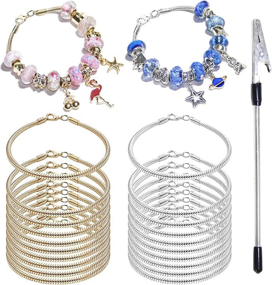 Exway 20 Pcs Snake Charm Bracelet Chain 6.5 Inch Gold and Silver Charm Bracelet Kit Snake Chain Bracelets Chain for Christmas DIY Women Jewelry Making Gifts