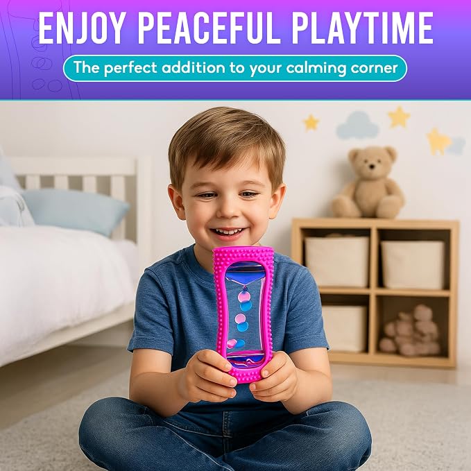 BUNMO Liquid Motion Bubbler Sensory Toy for Kids & Adults – Gentle Fidget Toy for Mindfulness – Stimulating Visual Sensory Experience – Colorful Bubble Fidget Timer for Desk & Travel - Purple