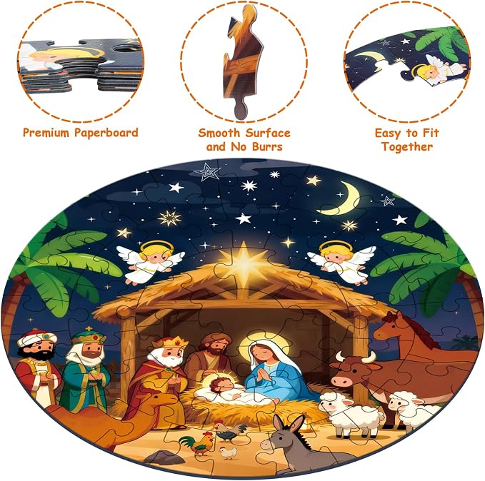Sitodier Nativity Scene Puzzles for Kids Age 3-5 and 4-6, 48pcs Nativity Large Floor Jigsaw Puzzle Educational Toys Easter Birthday Gift for Toddlers Boys Girls Ages 3 4 5 6 Years Old