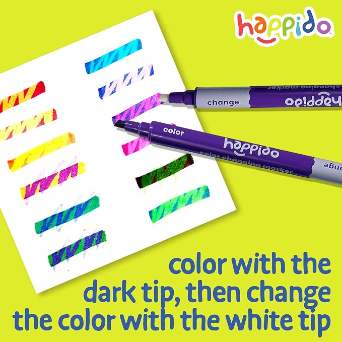 International Arrivals Double Sided Color Changing Marker Sets for Kids Happido, Set of 12 Chisel Tip Non Toxic Markers, Great School Supplies, Art and Stationery Set