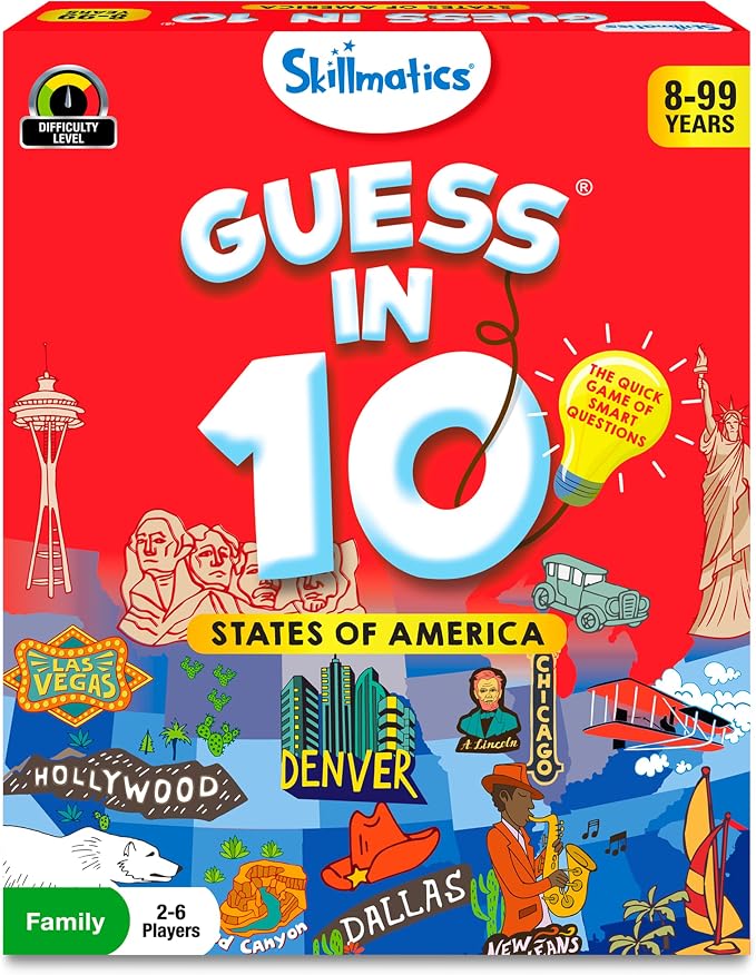 Skillmatics Guess in 10 States of America, Educational Travel Card Game for Ages 8 and Up, Boys, Girls, and Kids Who Love Board Games, Geography and History