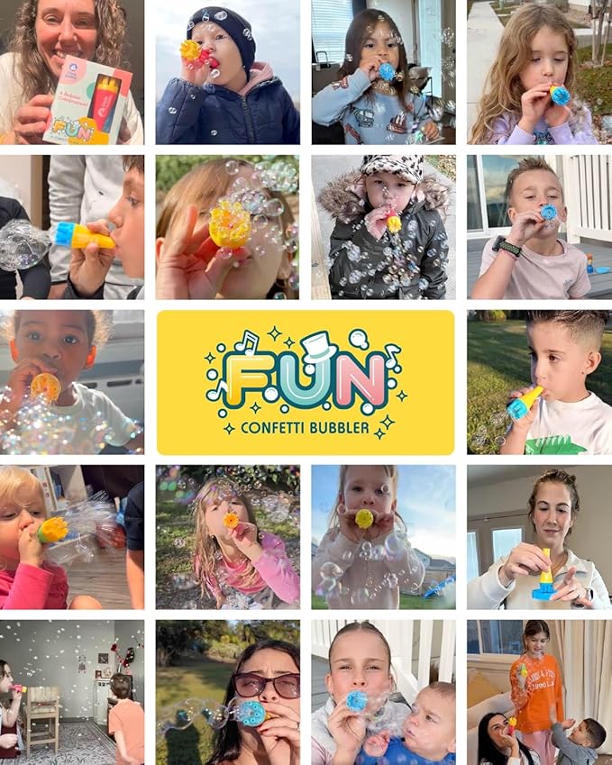 Uncle Bubble Mini Bubble Blower - Family Pack of 3 Confetti Bubbler, Fun Summer Toys for Toddler, Girls and Boys, Blow Thousands of Mini Bubbles in One Breath