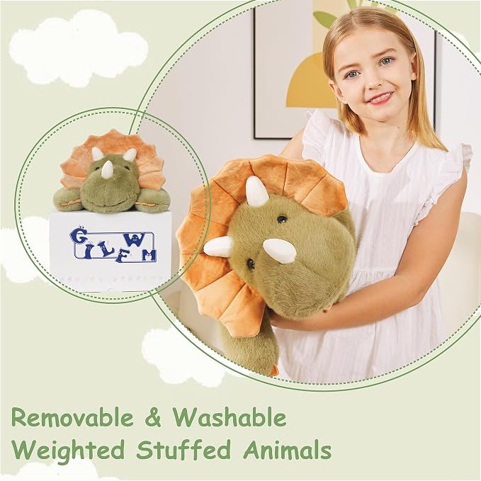 GILFWM Weighted Stuffed Animals Dinosaur - 22.8" Cute Toy Pillow Plushie Gifts for Kids Boys Girls & Adults, 3 lbs Soft Washable Green Dino Plush Pillowfort