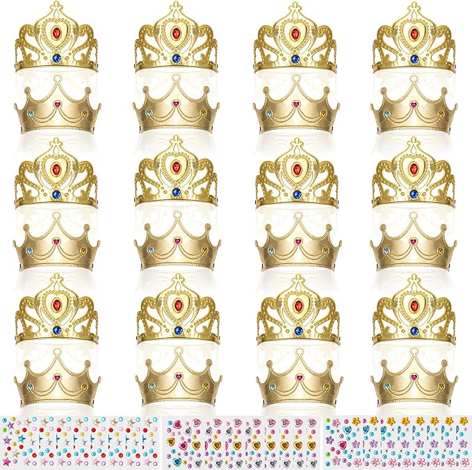 Bettoor 48 Pcs Foam Princess Crowns Set, Foam Crowns for Kids to Decorate, Crown Crafts for Kids to DIY Prince Crown Kit, Make Your Own Crowns with Rhinestone Stickers (24 Crown+24 Stickers)