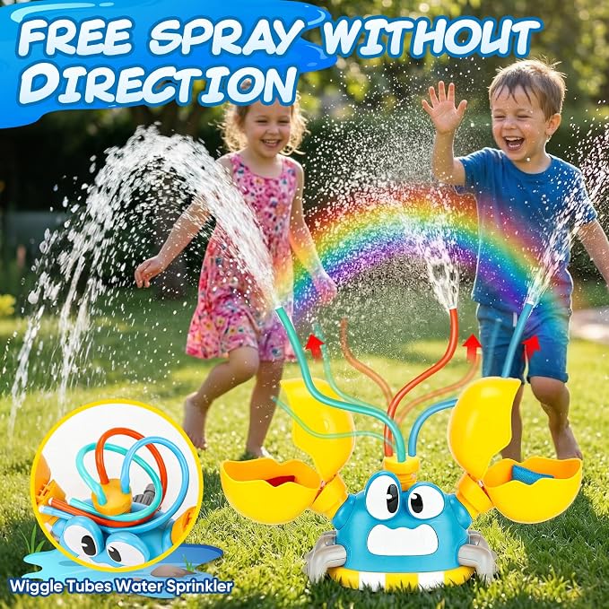 Water Sprinkler for Kids Toddlers, 4 in 1 Crab Sprinklers for Yard with 3 Spray Patterns & 4 Bean Bags for Toss Game, Kids Sprinklers for Outside Backyard, Summer Toys Water Fun for Kids 3 4 5 6 7 8