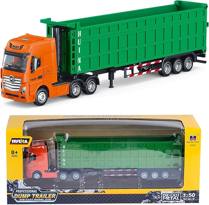 Gemini&Genius Construction Dump Truck Toy, Heavy Duty Alloy Transport Truck Toy, Construction Vehicle Toys, 1:50 Scale Diecast Dump Trailer, Toy Trucks for Kids (Detachable)