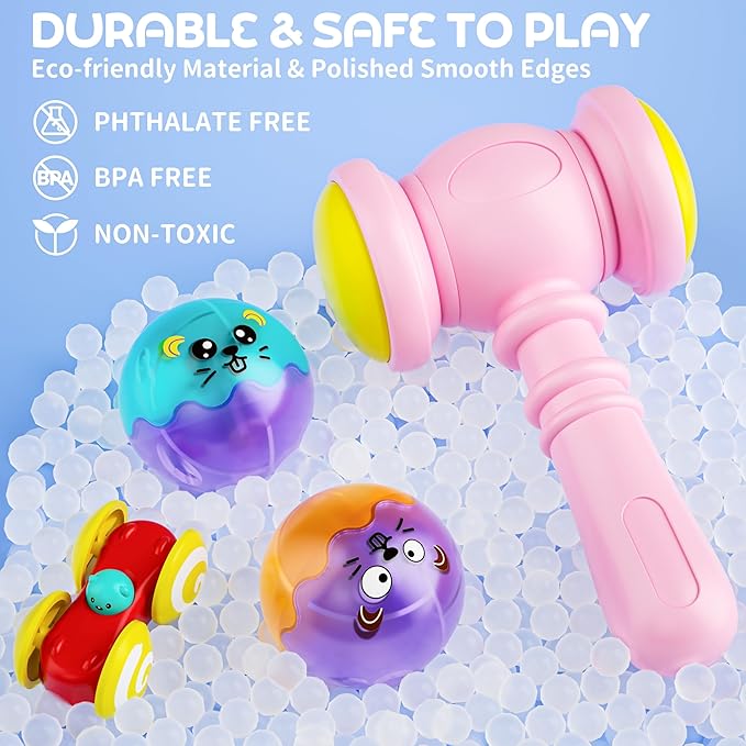 2-in-1 Light-Up Ball Drop & Car Ramp Track Toy with Hammer for Toddlers | Hammer, Launch, Roll and Race with a 2-in-1 Track Toy Made for Hands-On Fun