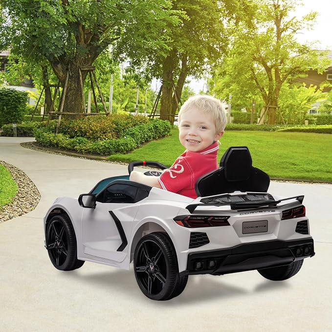 Garvee 12V Kids Ride on Car Licensed Corvette Toddlers Electric Sports Car Ride on Toy with Remote Control, Visual Dashboard, LED Lights, Music for Boys & Girls, White