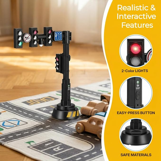 jarbins Stoplight Toy with Sounds, Red Yellow Green Light Learning Toy for Kids Pretend Play, Mini Stop Light Toy for Road Rules Learning, Classroom Activities, Toy Car Scenes, Dollhouse Display Prop