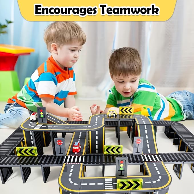 72pcs Upgraded Magnetic Tiles Road & Train Dual-Sided Expansion Pack, Magnetic Building Blocks Construction Toy for 3+Year Old Boys Girls, Kids Toys Montessori Toys for Toddler, STEM Learning Gifts
