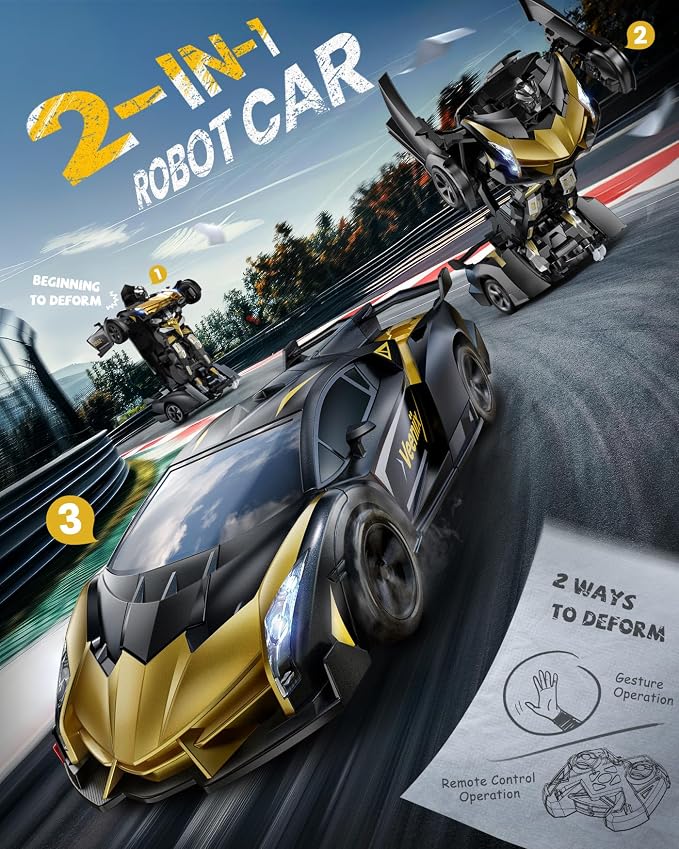 Veeniix V992 Transform Robot Remote Control Car, 2-in-1 RC Toy Car with Sound & Light, 1:14 Scale, Gesture Sensing, One-Key Deformation, Birthday Gift Toy for 4-8+ Year Old Boys Girls