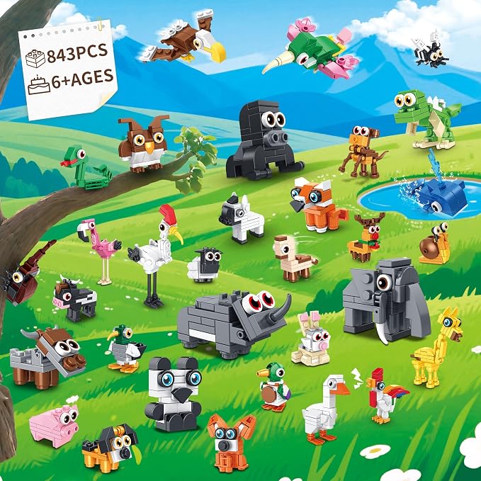 32 Packs Party Favors Building Block Sets for Kids,Mini Animal Building Toys for Classroom Prizes,Goodie Bag Stocking Stuffers,Valentines Day Christmas Birthday Gifts for Girls Boys Age 8-12