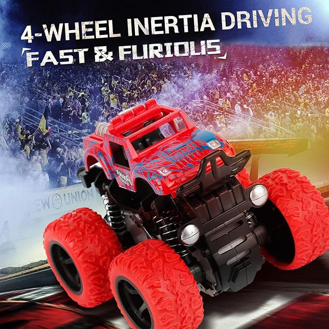 Monster Truck Toys - Friction Powered Toy Cars Push and Go Trucks Toy for Toddlers Kids Age 2-4 3-5 4-7 Best Christmas Birthday Party Children's Day Gift for Boys Girls 2 3 4 5 6 7 Year Old 4-Pack