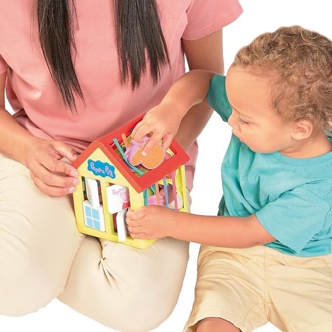 TOMY Toomies Grow with Peppa Pig - Peppa’s Activity House - Kids’ Activity Center with Sensory Shape Sorting and Color Matching Games - Includes 4 Peppa Pig Family Textured Blocks - 18 Months and Up