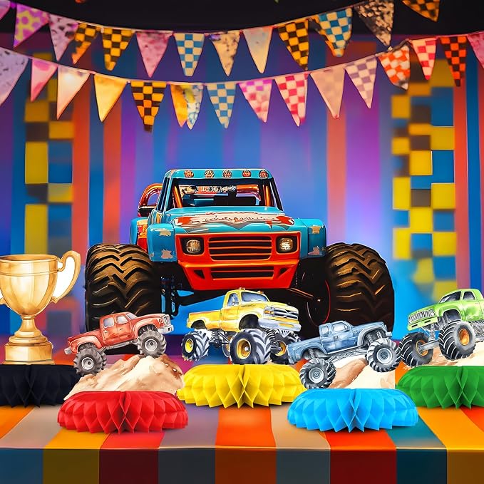 12 Pack Monster Truck Table Decorations - Monster Truck Party Decorations for Kids' Birthday and Baby Shower - Monster Truck Table Toppers