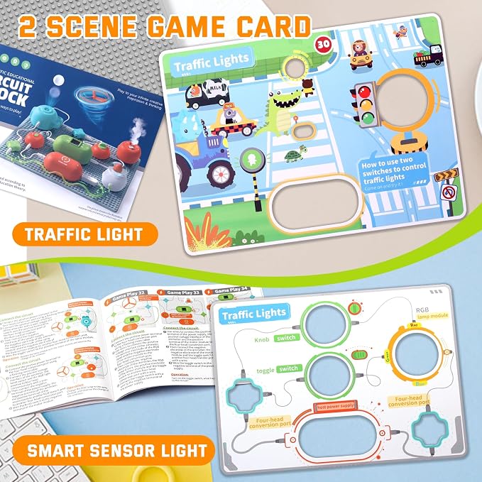 STEM Toys for Boys Age 6-8-10, 300+ Creations Electronics Kit, Circuit Building Set with LED Lights & Fan, Educational Science Gift for Kids 7-9 Year Old