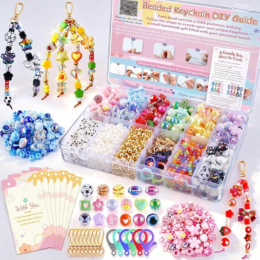 TOHONGADON 1812 Pcs Bead Keychain Making Kit, 7 Color Rainbow Beads Bag Charm Kit, Keychain Making Supplies with Beads, Great for Gifts, Festival, Party, Activity