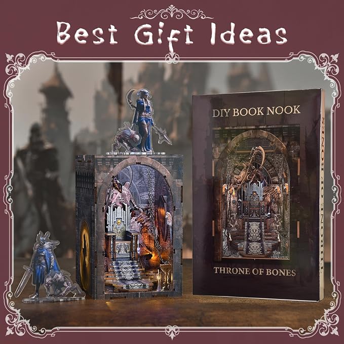 CCCDF Book Nook Kit - DIY Miniature House Dollhouse Kit, Tiny House Booknook Bookshelf for Adults and Teens, Gifts for Family Friends (Throne of Bones)