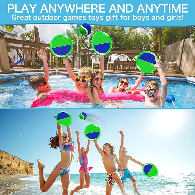 2 Packs Catch Ball Game Set, Outdoor Toys for Ages 3 4 5 6 7 8-12 Year Old Boy Girl, Summer Pool Beach Yard Backyard Camping Sports Play Toy Games for Toddlers Teens Adults Family Game, Birthday Gifts