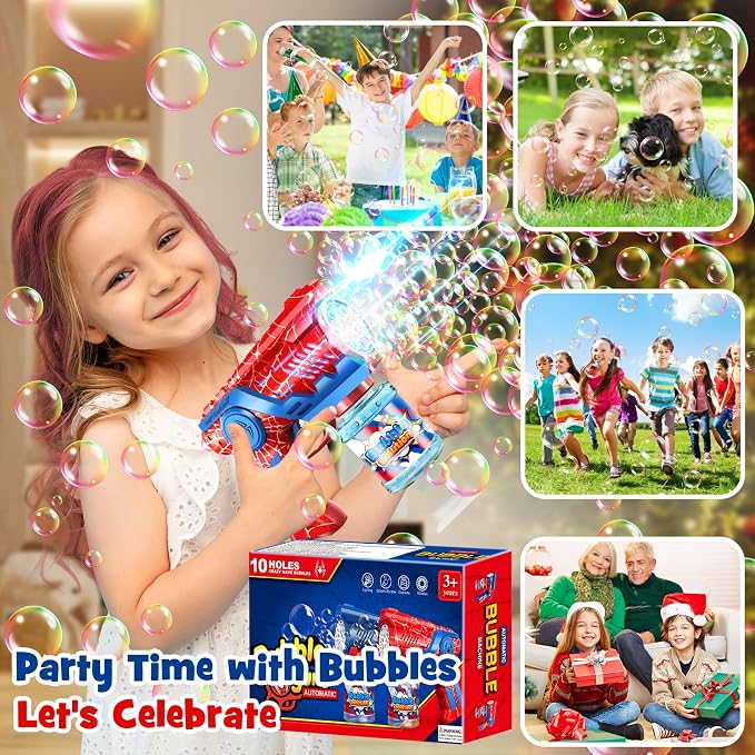 Bubble Gun Machine Toys for Kids: 2 Pack Bubble Blower with 2 Bottles Refill Solution - Bubble Blaster for 3 4 5 6 7 8 Year Old Boy Girl Kids, Summer Outdoor Toy for Easter Birthday Wedding Party Gift