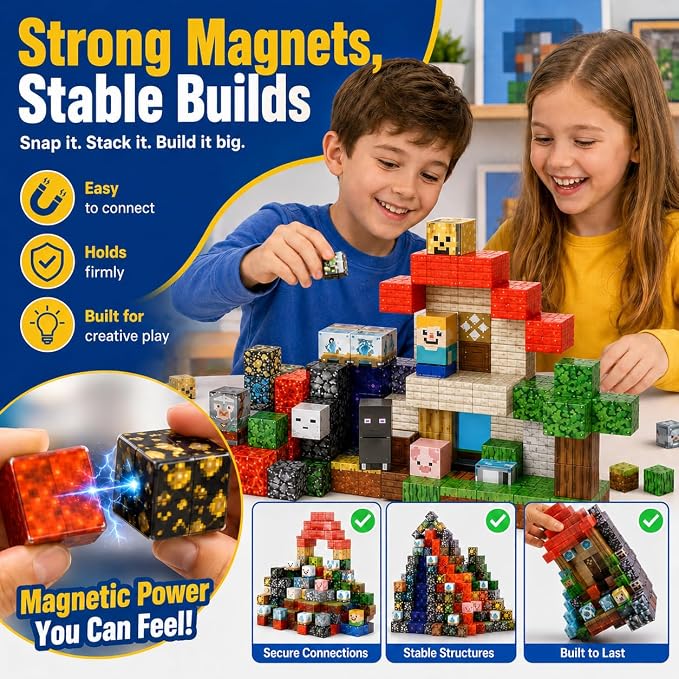 AuroraSynth 150PCS Magnetic Blocks - 0.8 Inches Magnetic Building Blocks Cubes, Magnet Toys for Kids, Stacking Construction Magnets, School STEM Toys for Boys & Girls Ages 3+