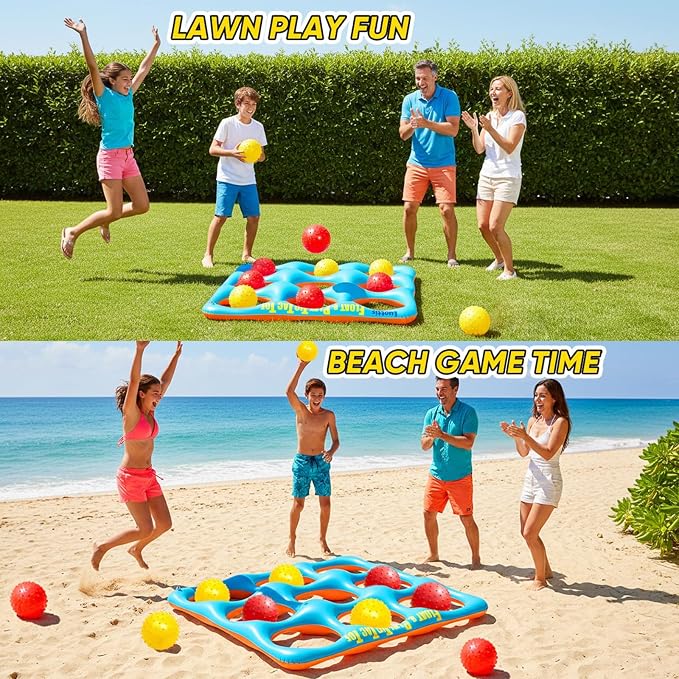 Inflatable Tic Tac Toe Pool Game Set – Pool Toys with 10 Balls, Fun for Kids, Teens, Adults, Family, Party, Beach, Outdoor & Indoor, 2-10 Players