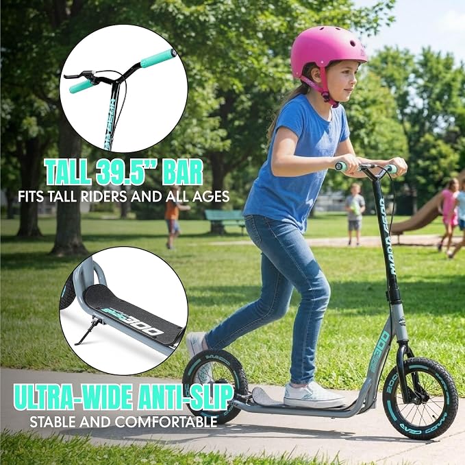 Large Kick Scooter for Adults, Teens & Kids 8-12 with Kickstand – 12" Air-Filled Tires, Wide Deck, Lightweight Steel Frame – Madd Gear Metro Urban Glide 300