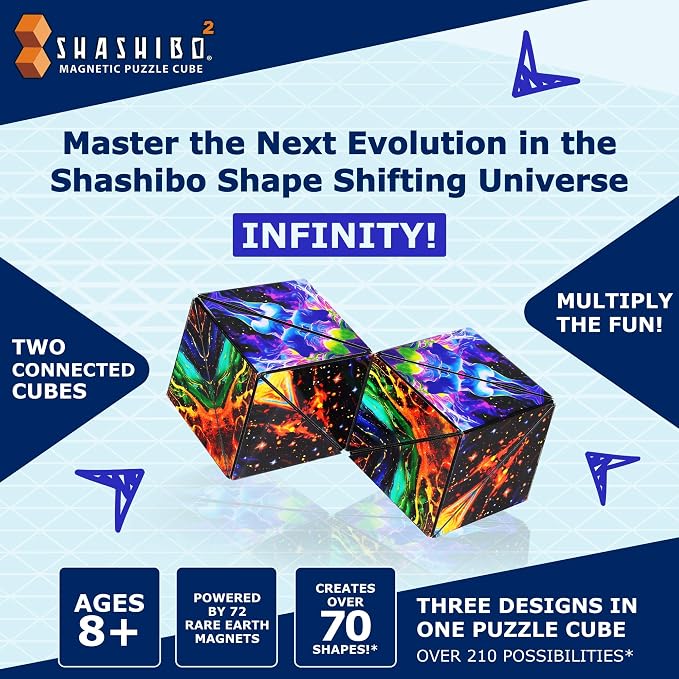 Shashibo Sensory Fidget Toy for Adults & Kids, Stress Relief Fidget Toy for Adults, Teens & Kids, Cool Fidget Toys for Desk, Classroom Must Have, Sensory Shape Shifting Cube, 100+ Possible Shapes