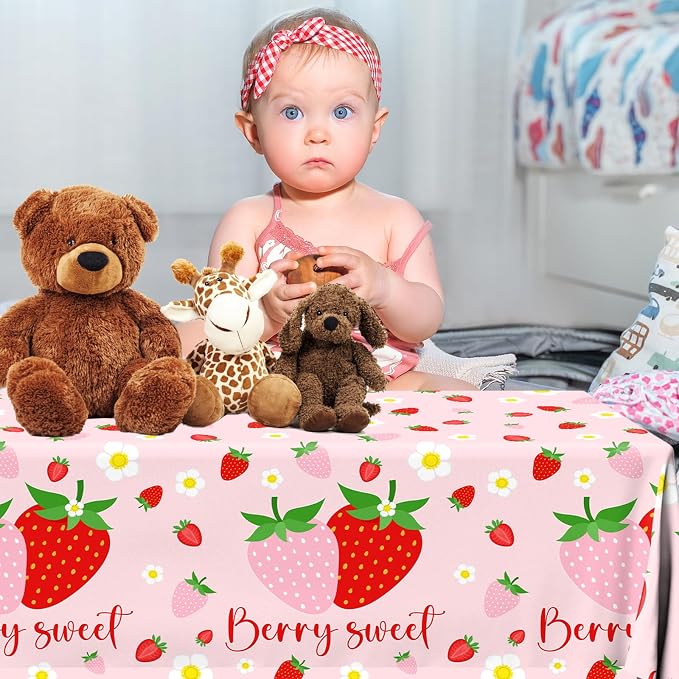 Strawberry Tablecloths Birthday Decorations, Plastic Berry Sweet Table Covers for Strawberry Party Decoration Berry Sweet Baby Shower Party Supplies