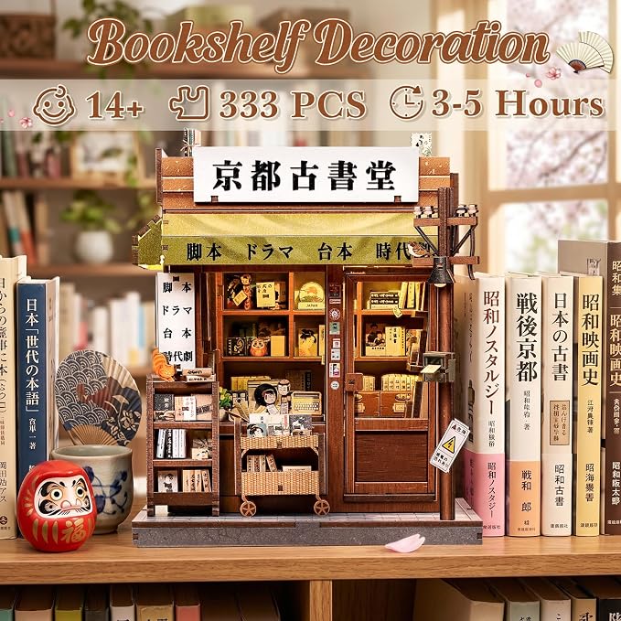 CUTEBEE Book Nook Kit - DIY Miniature House Japanese Kyoto Bookstore, Dollhouse Booknook for Adults, Tiny House Bookshelf Decor 3D Wooden Puzzle Gifts (Antique Bookery of Kyoto)