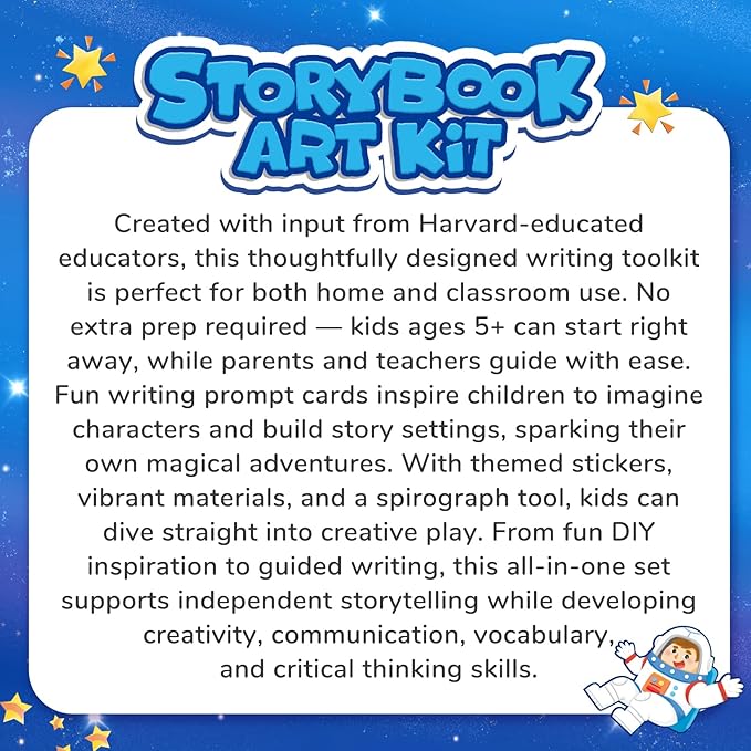 Adventure Storybook Art Kit, Creative Writing & Drawing Activity Kit, Write Your Own Book, Art Kit for 6-9, DIY Craft, Scrapbooking & Journal Supplies, Hardcover Comic Book Making Kit with Spirograph