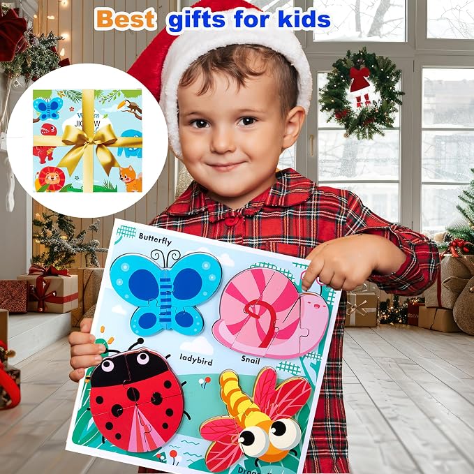 Wooden Chunky Jigsaw Puzzles for 18-24 Months Baby Toddlers Girls Boys Jumbo Base Puzzle Ages1-3 Popular Gifts for Toddler 1+ Year Old