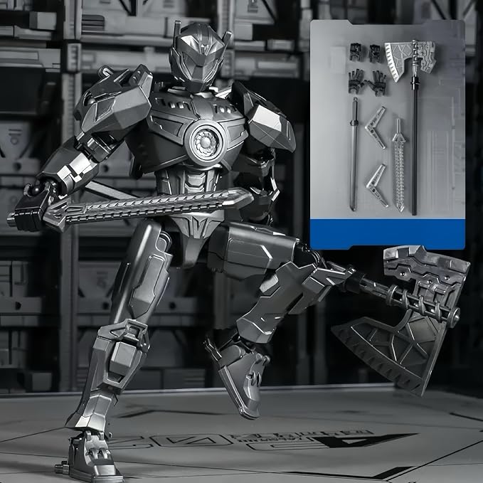 2 Pack T13 Action Figure Set, Already Assembled Titan 13 Robot, 5.5 Inch Posable Dummy 13 for Boys, Multi-Jointed Collectible Desktop Decor for Game Anime Fans（Black+Sliver）
