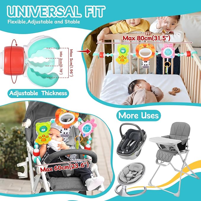 Orzbow Adjustable Stroller Hanging Toys, Arch Crib Mobile with Fascinating Toys to Stimulate Baby's Senses and Develop Motor Skills, Baby Mobile for Bassinet, Car Seat & Bouncer, Lion