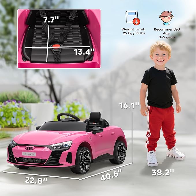 Aosom Licensed Audi RS e-tron GT 12V Ride On Car Truck for Kids, Electric Car Ride On Vehicle w/Parent Remote Control, Music, Lights, for Toddlers, Pink