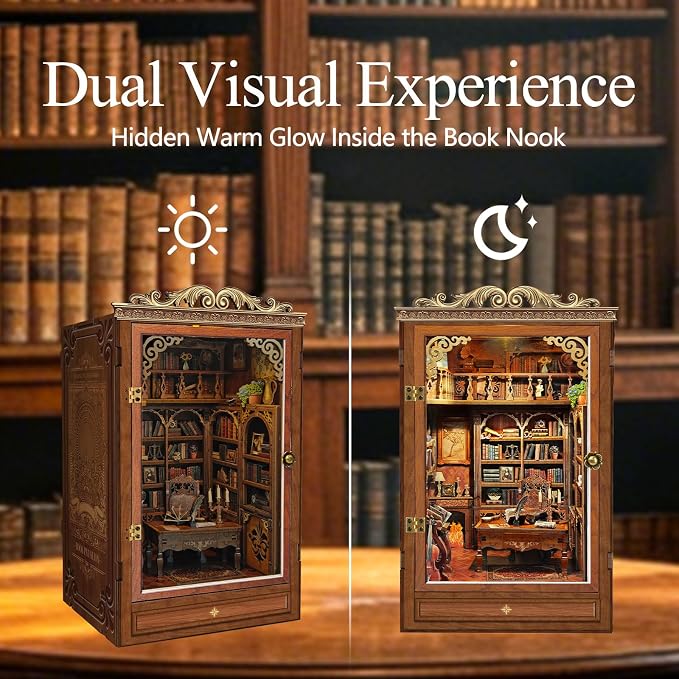 DIY Book Nook Kit for Adults and Teens,Retro Nostalgia Booknook DIY Miniature Dollhouse kit with LED Light,Mini 3D Wooden Jigsaw Bookend Decor,Gifts for Family Friends- Time Book House(SQ-47)